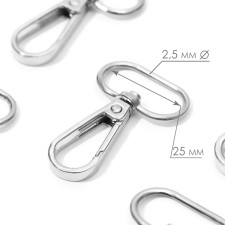 Metal carbine, 46 × 30 mm / 25 × 2.5 mm, 5 pcs, silver color