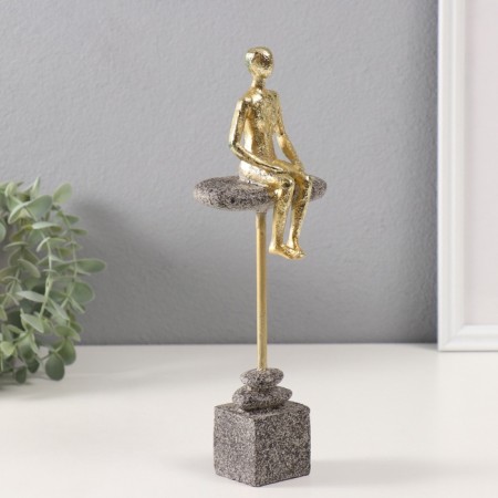 Souvenir Polystone "Man sits on the edge of the stone" Gold 4.2x10x27.5 cm-1