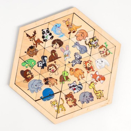 Wooden puzzle "Beasts. Entertaining triangles "
