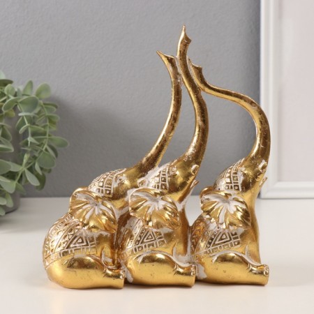 Polystone souvenir "Three elephants. Indian patterns" gold 18.3x6.7x20 cm