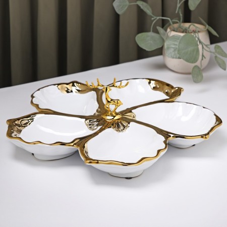 Menzhitsa ceramic 5 cells "Golden Deer", 31 × 31 × 4.5 cm, white color