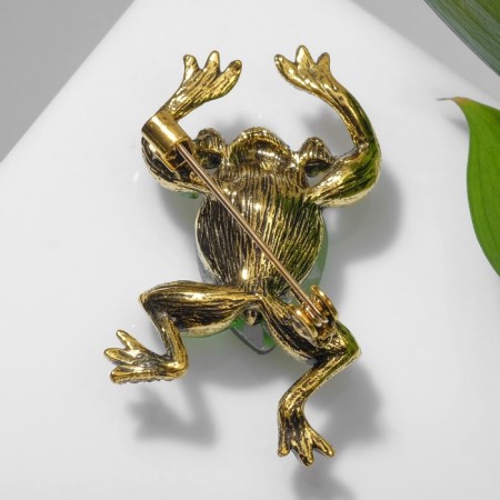 Brooch "Frog" precious, white-green color in black gold-1