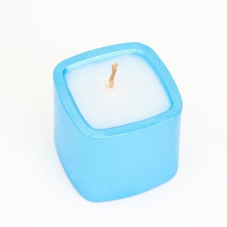 Candle "Square. Marble" in a candlestick of gypsum is small, 5x4.5 cm, blue-2