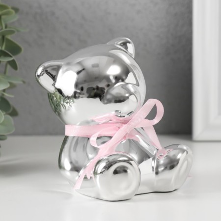 Piggy bank Ceramics "Mishutka with Bantik" silver 9x8x9.8 cm-1