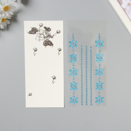 Sticker of rhinestones plastic tattoo on the body "Flower application" Blue set 2 sheets 18x8 cm-1