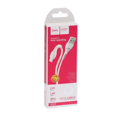 Hoco X37, Lightning cable - USB, 2.4 A, 1 m, PVC braid, white-4