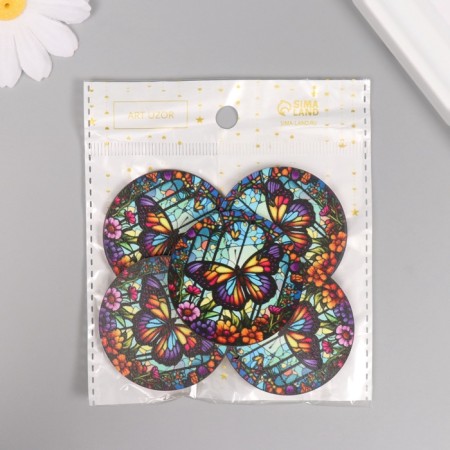 Decor for creativity tree "Flower butterfly. Stained glass" 4.6x4.6x0.3 cm-3