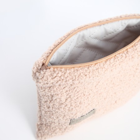 Cosmetic bag with lightning, textura, beige color-6
