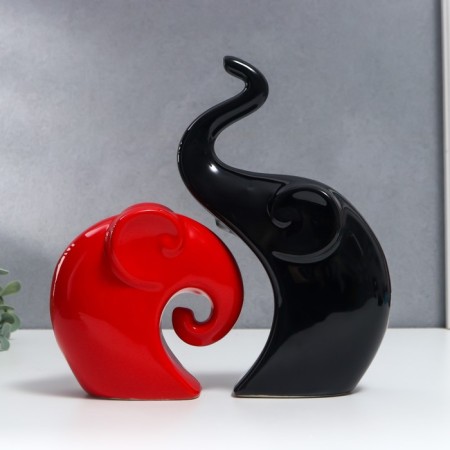 Souvenir Ceramics "Elephants Red and Black" set 2 pcs 12x12 22x13 cm-4