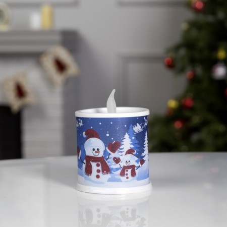 LED figure "Candle with snowmen" 7.5 × 10 × 7.5 cm, plastic, batteries AG13x3, glow of multi-1