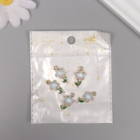 Decor for creativity metal, rhinestones "Flower" gold, white 2.1x1.1x0.6 cm-3