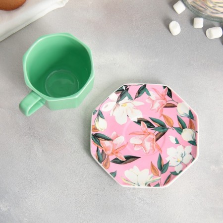 Tea couple "Flowers", mug 200 ml, saucer 13 cm