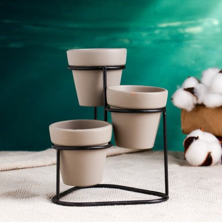 Set of Kashpo "Trio" gray, on a stand, 15x11cm-1