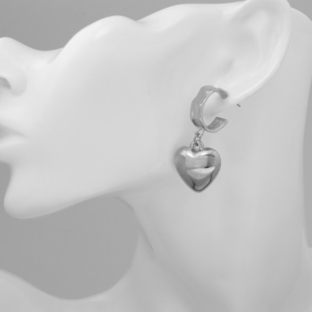 Earrings plastic "heart" voluminous, silver color-3