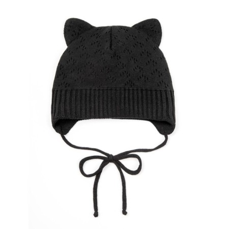 A cap on ties with ears Children's Amarobaby Pure Love Kitten, lining, size 40-42 cm, black color-4