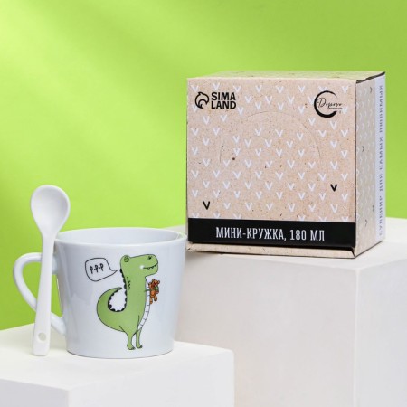 Ceramic mug with a spoon "I love you", 180 ml, white color-3