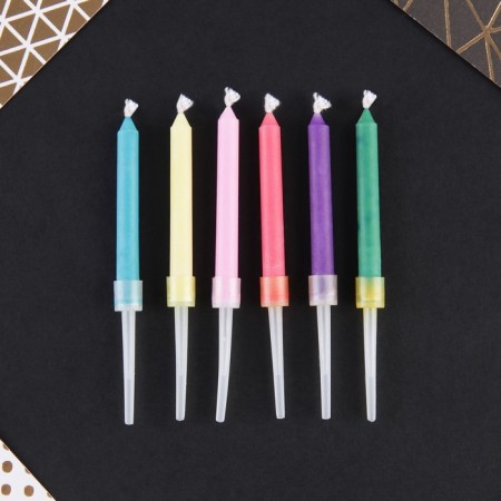 Candles for a cake with color flame "Happy Birthday", 6 pcs., 8.6 x 0.6 cm.-2