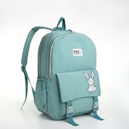School backpack from textiles, 3 pockets, turquoise color-2