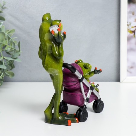 Souvenir Polystone Lak "Frog - Mommy with a baby in a stroller" MIX 16.7x6.3x15.5 cm-2