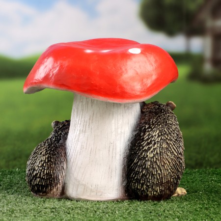 Garden figure "Mushroom Fleeter with Hedgehogs" 20x23x23cm-3