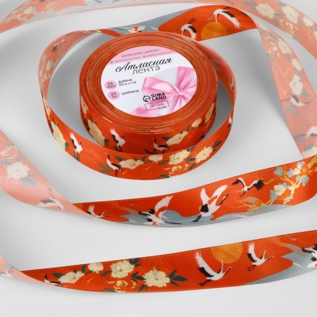 Satin ribbon "Japan", 25 mm × 23 ± 1 m, red color