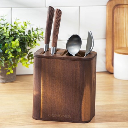 Stand for kitchen accessories and cutlery, 15 × 10 × 16.6 cm, tropical acacia-1