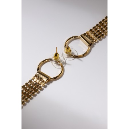 Hanging earrings with Hollywood rhinestones on the ring, white color in gold, 16 cm-5