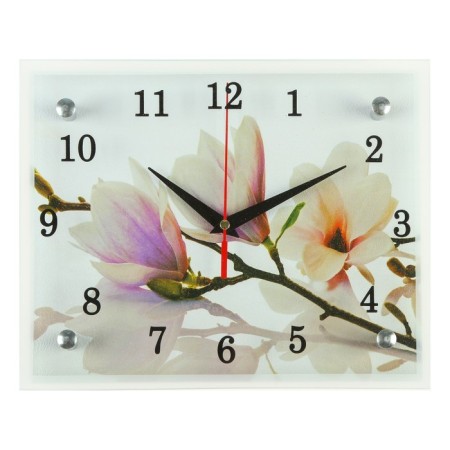 Carty clock is wall-mounted, interior "white-lilac flowers", silent, 25 x 20 cm