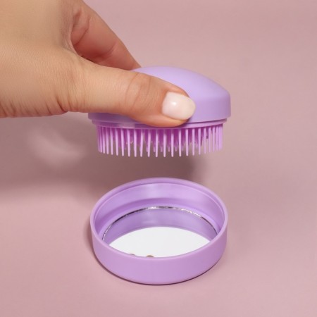 The comb is massage, round, folding, with a mirror, D = 7.5 cm, in the box, lilac color-4