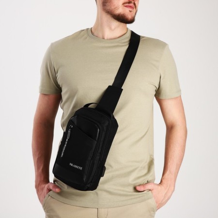 Male sling bag from textiles, black color-9