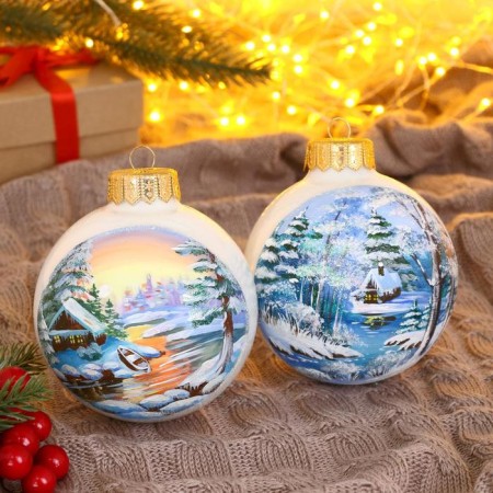 A set of 2 Christmas balls of 100 mm "Divine Forest"