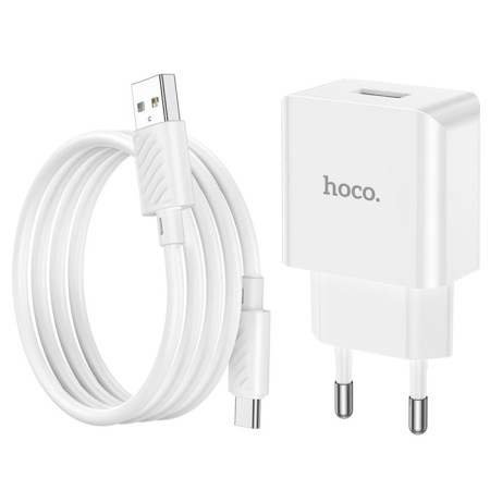 Network charger HOCO C106A, 1 USB, 2.1 A, Type -C cable - USB, 1 m, white-5