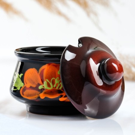 Sugar "Pskovskaya" 0.3l / 12x12.5cm, poppy on black-1