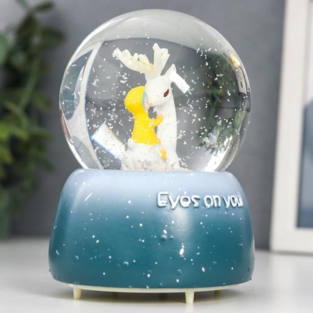 Souvenir polystone water ball light, music "Deer with baby" d = 8 cm mix 12.5x8x8 cm-4