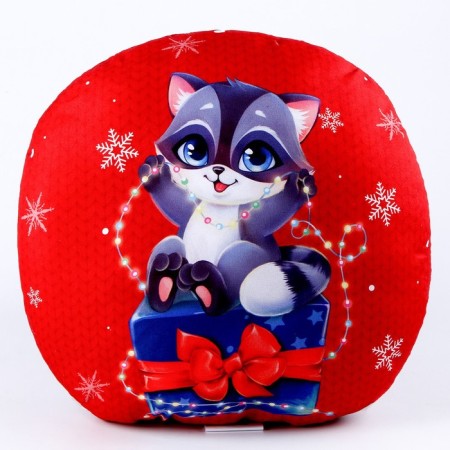 New Year's pillow round "Raccoon with a gift", for the New Year-2