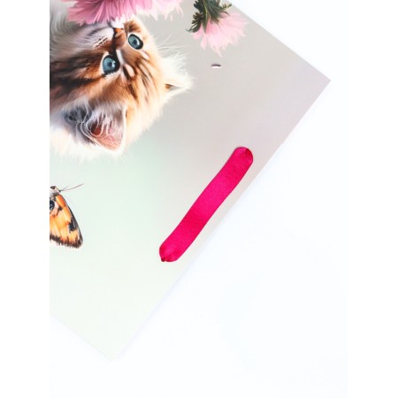 Package Gift Laminated Vertical "Cat and Flower", M 26 × 32 × 12 cm-3