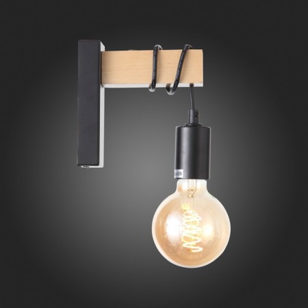 Wall lamp EVOLUCE. SL1142.401.01. Bagetti. 1x60 W, E27, 6.5x16 cm, black color, light wood-4