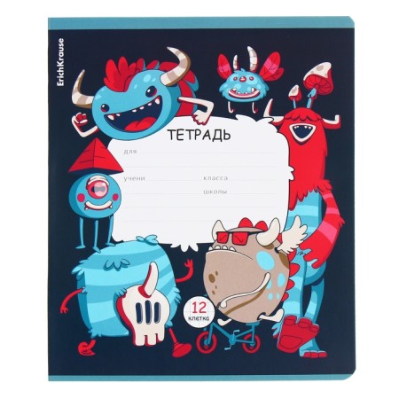 Notebook of 12 sheets in the Erichkrause "Monsters" cage, covered cardboard, OFSET block, mix-6