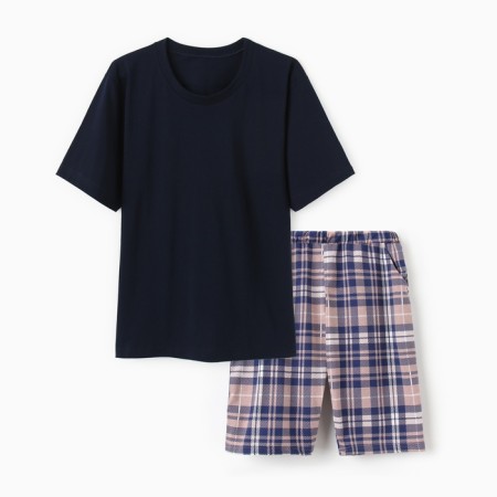 Male pajamas (T -shirt/shorts), blue color/cage, size 48
