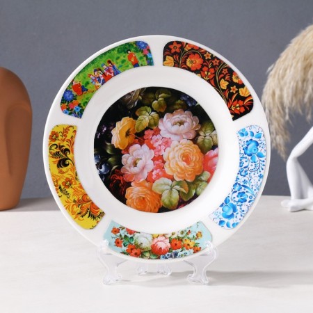 Decorative plate "Zhostovo. Push Flowers", wall, D = 20 cm, handmade