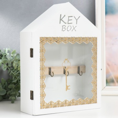 Klyuchnitsa tree 7 hooks "House. Patterns. Key" White with gold 22x8x30 cm-1