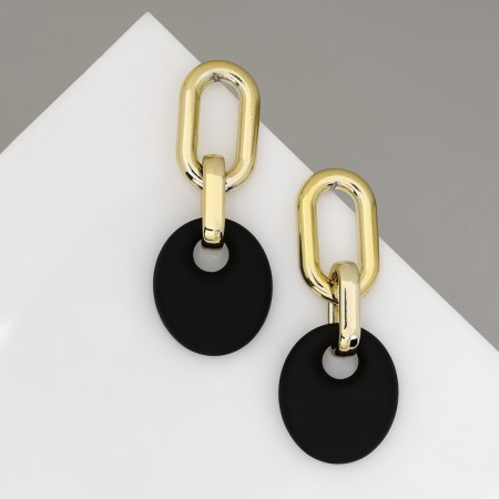Earrings Metal “Chain” disk, 3 links, golden-black color