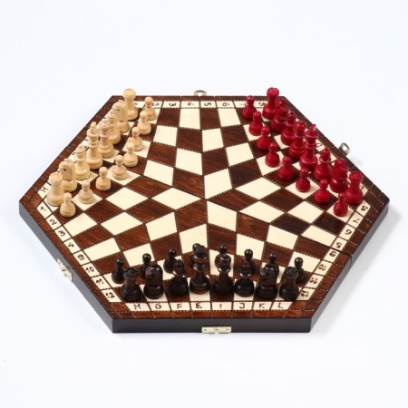 Chess Polish wooden large Madon, with three players, 35 x 35 cm, King H-6 cm-2