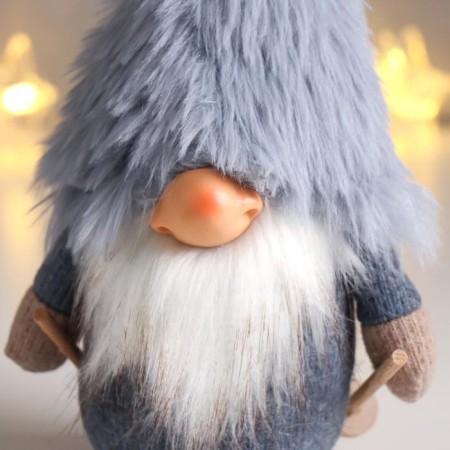 Interior doll "Santa Claus in a gray fur cap, skiing" 21x11x13 cm-4