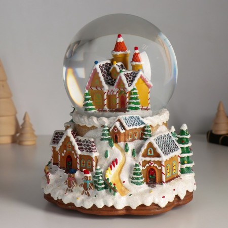 Souvenir Polystone Water Ballion Music, Light "Gingerbread City" D = 12 cm 16.5x16.5x19.5 cm-3
