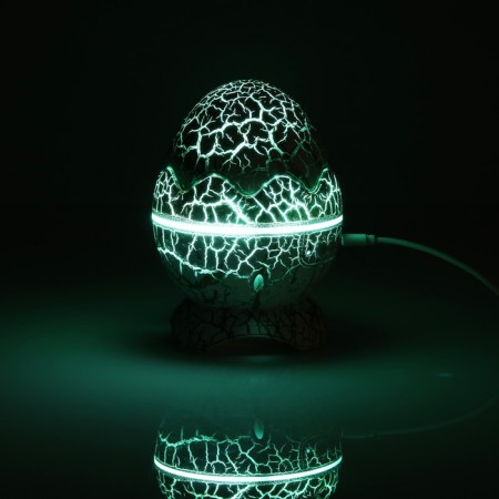 Light device "Dinosaurian egg" 10 cm, speaker, removable hemisphere, glow of RGB, remote control, usb, white-16