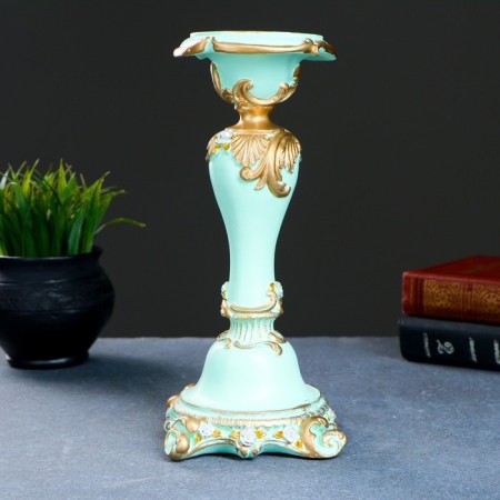 Carved Summary with a square base, turquoise, 12x12x27 cm, for a candle d = 2 cm-2