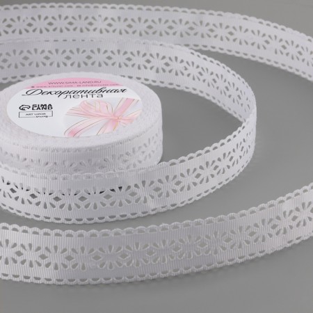 The tape is decorative, repression "openwork flowers", 25 mm × 9.1 ± 0.5 m, white color