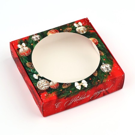 Box for Makarun with low sides "New Year's luxury", wreath, 11x 11x 3 cm, New Year-2