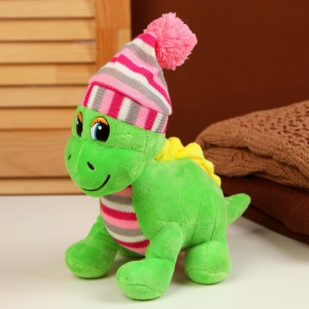 Soft toy "Dragosh", in a striped hat, 21 cm, green color-2